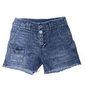 Anthropologie Pilcro The‎ Wanderer Blue Denim Frayed Hem Shorts Women’s Size 26